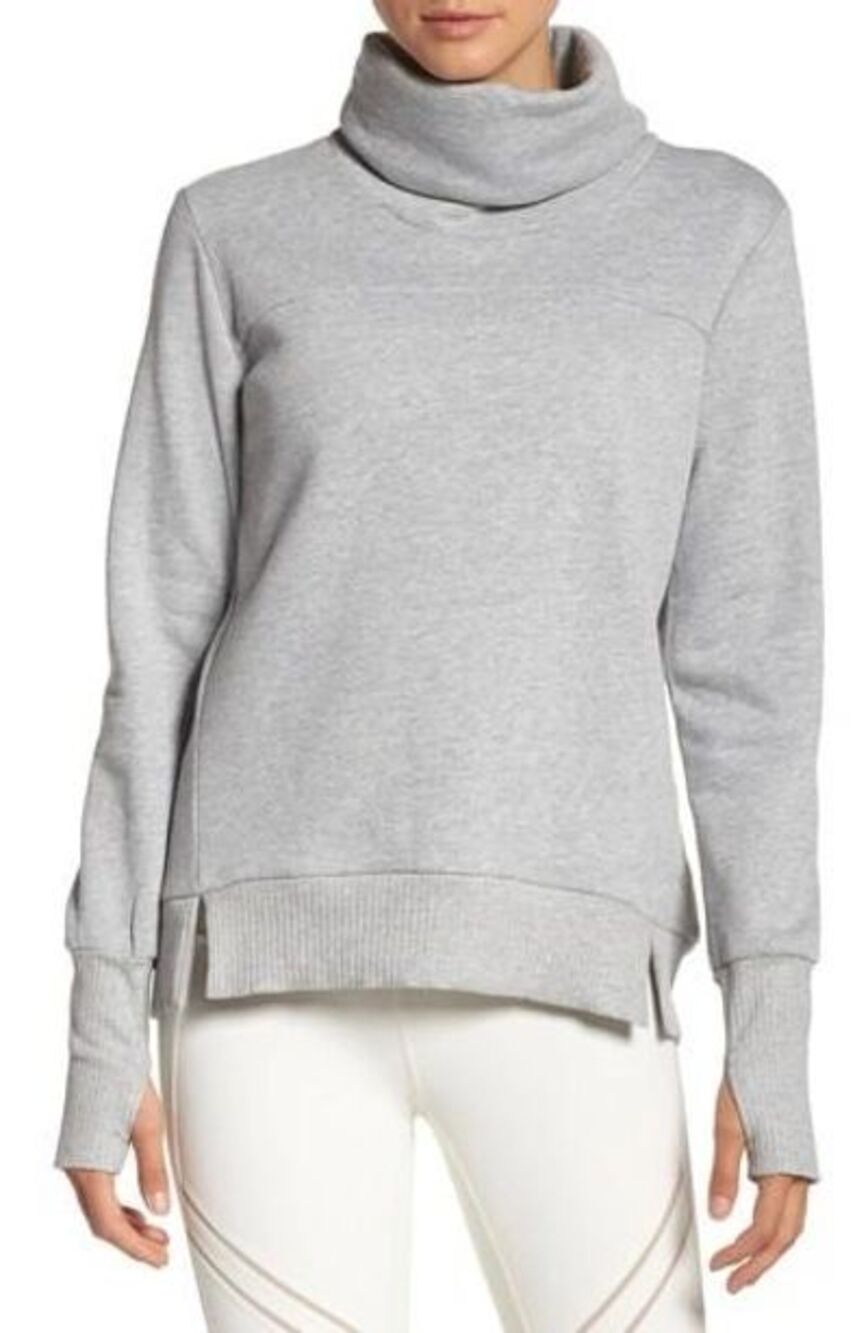 ALO Yoga Women Sweatshirt Gray Haze Turtle Neck Pullover Thumbhole Cozy Small